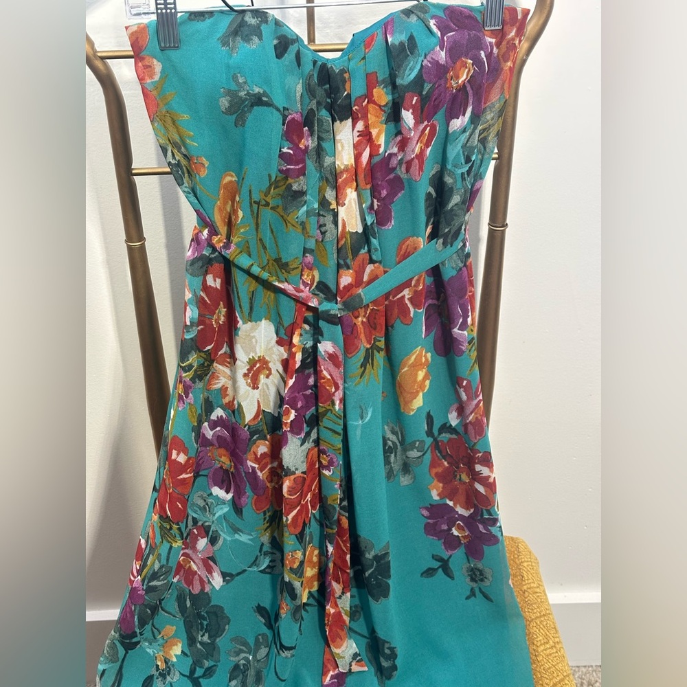 Lavender Brown Strapless Teal Floral Maxi Dress XS Boho Flowy NWT - Picture 3 of 9